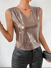 economico Serbatoio Semplice-Per donna Canotta a canotta Paillettes Tinta unica Festa Elegante Senza Maniche Scollo a V Top Regolari Ferie Uscire Argento Oro Estate Primavera Autunno