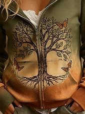 Χαμηλού Κόστους Τέχνη &amp; Σχεδίαση Κορυφές-Γυναικεία Φούτερ με φερμουάρ Φερμουάρ Στάμπα Μπροστινή τσέπη Γραφική Γεωμετρικό Αφηρημένο Ζεστό Βίντατζ Καθημερινό Μακρυμάνικο Με Κουκούλα Κανονικά μπλουζάκια Causal Δρόμος Καθημερινή Ένδυση