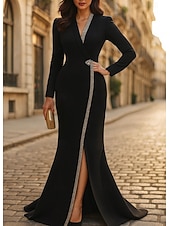 Недорогие Смокинг-платья-Жен. Платье-смокинг Русалка Свадьба Официальные Свадебный гость Эластичная ткань в 4 направлениях Элегантный стиль Блестящая Длинный рукав В пол V-образный вырез Однобортный крой