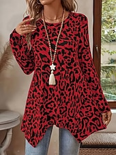 economico Maglietta Arte &amp; Design-Per donna Tunica Stampato Grafico Leopardo Vintage Moda Casual Manica Lunga Girocollo Top lunghi Quotidiano Weekend Blu Rosa Rosso Viola Marrone Autunno Inverno