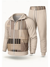 Недорогие спортивные костюмы-Муж. Толстовка Спортивный костюм Спортивный костюм из двух частей Кулиска Застегнуться Геометрия Наборы одежды Осень Зима Хаки Назначение На открытом воздухе Путешествия Легкость Мода Длинный рукав