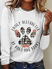 economico Maglietta Arte &amp; Design-Per donna Maglietta Stampato Floreale Grafico Lettera Vintage Moda Elegante Manica Corta Manica Lunga Girocollo Top Regolari Quotidiano Weekend Nero Bianco Rosa Verde Cachi Estate Primavera Autunno