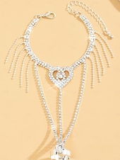 Χαμηλού Κόστους Γυναικείο βραχιόλι-Γυναικείο βραχιόλι με αλυσίδα σε σχήμα καρδιάς και χρυσό στρας - κομψός συνδυασμός βραχιολιών με κρυστάλλινο δαχτυλίδι για πάρτι, γάμους και βραδινές περιστάσεις