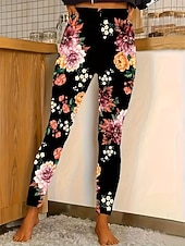 cheap Graphic Leggings-Women's Leggings Cozy Leggings Vacation Casual Full Length High Waist Floral Printing Comfortable Stretchy Casual Daily Vacation Navy Black Yellow Fuchsia Summer Spring Fall Regular Fit