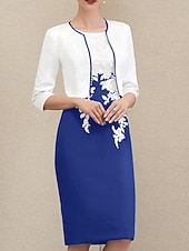 abordables Ensembles de robes pour maman-Deux Pièces Fourreau Colonne Ensembles de Robes Mi-long Robe d'invité de mariage Robe de Mère de Mariée  Manche 3/4 Bijoux Élégant robe demoiselle d honneur Église Chiffon Satin Dentelle Robes avec