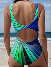 Χαμηλού Κόστους Ολόσωμα μαγιό-Γυναικεία Μοντέρνα Μαγιό One Piece Slimming Χρώματα Monokini Υψηλή Κοπής Τummy Control Υψηλή Μέση Slim Backless Διακοπές Vintage Ombre Γραφικό Round Neck Αμάνικα Μαγιό