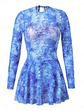 رخيصةأون مايوه قطعة واحدة-بيكيني نسائي قطعة واحدة ملابس السباحة مع تنورة فستان بوهيمي للتحكم في البطن خصر عالي أنيق بلا ظهر إجازة ملابس الشاطئ رسومات هندسية عنق دائري بلا أكمام وأكمام طويلة