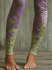 abordables -Mujer Polainas Leggings cómodos Vacaciones Vintage Estilo Étnico Longitud total Alta cintura Floral Estampado Cómodo Elástico Casual Diario Vacaciones Verde Trébol Primavera Otoño Ajustado