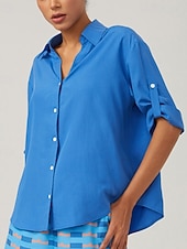  chemise bleue minimaliste à col en V de style vacances