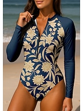 baratos Rash Guards de Uma Peça-Mulheres Anti Atrito Floral UPF50+ Secagem Rápida Leve Manga Longa Body Camisa de Natação Surfe Praia Esportes Aquáticos Verão