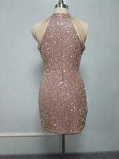 billiga Paljettklänningar-Dam Mini klänning Klänning med paljetter Festklänning Cocktail klänning Sheath Dress Mode Modern Kvällsfest Fest Speciellt Tillfälle Normal Slät Ärmlös Halterneck Svart Vit Rodnande Rosa Vår Höst