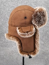 abordables Chapeaux pour hommes-Chapeau trappeur en fausse fourrure pour homme, chaud et élégant, disponible en noir et marron, parfait pour les temps froids et les activités hivernales en extérieur.