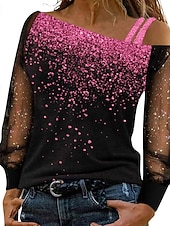  Γυναικεία Μπλούζα Γκλίτερ Ombre Βίντατζ Στυλάτο Μακρυμάνικο Ασύμμετρο Κανονικά μπλουζάκια Καθημερινά Αργίες Εξόδου Θαλασσί Ασημί Κρασί Χρυσό Καλοκαίρι Φθινόπωρο