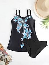 billiga Tankinis-Kvinnors tankini 2-delad baddräkt sexig mage kontroll hög midja smal rygglös semester strandkläder ombre u-hals ärmlös baddräkt