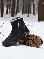 cheap Snow &amp; Winter Boots-Women's Burgundy Fur Lined Ankle Boots - Waterproof Winter Snow Shoes with Anti-Slip Rubber Sole, Warm Cozy Footwear for Outdoor and Casual Wear