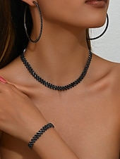 ieftine Ziua Îndrăgostiților-Set de bijuterii pentru femei cu strasuri aurii - cercei rotunzi strălucitori, colier tip choker cu cristale &amp;brățară asortată, accesorii glamour pentru baluri, baluri &amp;evenimente de petrecere