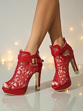 levne Peep Toe lodičky-Dámské fialové krajkové boty na platformě s otevřenou špičkou - sexy síťované kotníkové boty s přezkou na noční život a párty