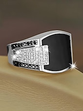 abordables Joyas para hombres-Anillo de aleación para hombre: detalles de diamantes blancos y negros, colores oro y plata, diseño elegante para ocasiones formales e informales.