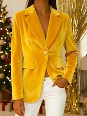 halpa Naisten päällysvaatteet-Womens Puku Sametti Blazer Lämmin Avoin Edessä Tyylikäs Muoti Kimallus Yksivärinen Virallinen Häät Juhlavuosi Pitkä Kaulus Vakiokoko Pitkä Hihainen Sininen Musta