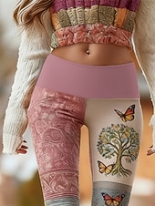 economico -Per donna Vichingo Leggings Leggings comodi Vacanza Vintage Stile Etnico Lunghezza intera Vita Alta Grafico Albero Stampa Confortevole Elasticizzato Casuale Quotidiano Vacanza Rosa Primavera Autunno