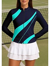 baratos Camisa Feminina-Mulheres Geométrica Camisa Esportiva Camisa de tênis Top de tênis Manga Longa Zíper Floral UPF50+ Resistente a UV Elasticidade Alta Pavio Humido Respirável Voleibal Tênis Golfe Gola Alta Colarinho