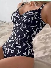 tanie Stroje kąpielowe jednoczęściowe-Damskie Stroje kąpielowe Jeden kawałek Monokini Kostium kąpielowy Wyszczuplenie brzucha Wysoka talia Szczupła Odkryte plecy Urlop Stroje plażowe Zwierzę Kolorowy blok W serek Bez rękawów Kostiumy