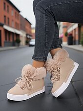 Недорогие Женские кроссовки-женские красные кеды из искусственного меха — тёплая зимняя обувь на шнуровке с мягкой подкладкой, повседневная рождественская обувь для отдыха на природе и уличного стиля