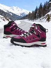 billige Snow &amp; Winter Boots-Damesko i burgunderfarget høy topp med slitesterk såle – slitesterke vinterfottøy for aktive friluftsentusiaster, vinterreiser og utforskning