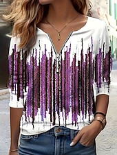 Χαμηλού Κόστους Τι-shirt με ρίγες και γεωμετρικά σχέδια-Γυναικεία Μπλουζάκι Φερμουάρ Στάμπα Ombre Γραφική Βίντατζ Μοντέρνα Στυλάτο Μακρυμάνικο Στρογγυλή Ψηλή Λαιμόκοψη Κανονικά μπλουζάκια Καθημερινά Θαλασσί Ρουμπίνι Βυσσινί Πράσινο του τριφυλλιού