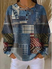 economico Felpe a Strisce e Geometriche-Per donna Felpa Pullover Geometrico A righe Casual Manica Lunga Girocollo Top Regolari Casuale Abbigliamento Quotidiano Blu Viola Verde Autunno