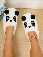 baratos Chinelos de mulher-Pantufas femininas fofas de panda de pelúcia – pantufas de inverno macias e quentinhas para usar em casa, estilo desenho animado aconchegante, presente de Natal para usar em casa e relaxar.