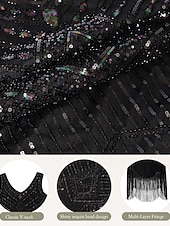 baratos Vestidos dos anos 1920-Conjunto Loucos anos 20 Anos 20 Até os Joelhos Vestidos Vestido melindroso Roupa com acessórios Sem Mangas O Grande Gatsby charleston Paetês Franjas Pena Decote V Fantasia Mulheres Carnaval Ano Novo