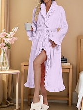 billiga Loungewear till damer-Dam Morgonrock Ledigt Ren färg Ficka Hem Dagligen Säng Långärmad Tröjkrage Svart Vit Rodnande Rosa Rubinrött Purpur Höst Vinter Lös passning