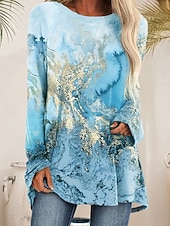 halpa Taide &amp; Suunnittelu t-paita-Naisten T-paita Painettu Kuvitettu Geometria Vintage Tyylikäs Vapaa-aika Pitkähihainen Tiukka pyöreä kaula-aukko Pitkät topit Päivittäin Sininen Purppura Apila Syksy Talvi