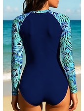 baratos Rash Guards de Uma Peça-Mulheres Segunda-pele para Mergulho Roupa de banho Roupas de Banho Esportivas Floral Tropical Zip Up UPF50+ Secagem Rápida Leve Manga Longa Camisa de Natação Surfe Praia Esportes Aquáticos Verão