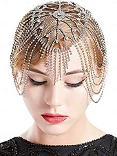 economico Accessori per Mascherata-copricapo da donna in cristallo stile Gatsby anni '20 - cerchietto vintage in strass stile flapper con catene per feste e cocktail in stile anni '20