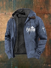 billiga 3d hoodies för män-Herr Huvtröja med dragkedja Fleece-jacka Huvtröja i fleece Blå Svart Brun Huva Kors Tro Ficka Ledigt Dagligen Utekväll Polyester Streetwear Retro Ledigt Höst vinter Kläder Pull Tröjor