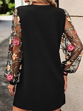 cheap Mini Black Dress-Women's Mini Dress Casual Dress T Shirt Dress Tee Dress Print Dress Modern Daily Outdoor Vacation Regular Fit Floral Long Sleeve Crew Neck Blue Black Apricot Summer Spring
