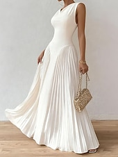 abordables Robe Simple-Femmes Robe Longue Maxi Robe Robe de Bal Robe de Soirée Robe fourreau Élégant Mode Moderne Soirée Occasion Spéciale Coupe régulière Uni Sans manches Col en V Blanche Printemps Automne Hiver