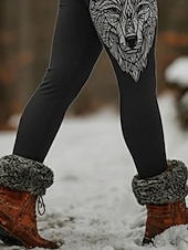  Damen Vikinger Leggings Gemütliche Leggings Urlaub Vintage Ethno-Stil Volle Länge Hohe Taille Grafik Tiermotiv Drucken Bequem Dehnbar Lässig Täglich Outdoor Schwarz Frühling Herbst Winter Schmale