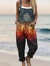 economico Tuta Arte e Design-Per donna Tuta Attivo Floreale Senza Maniche Harem Girocollo Tasca Stampato Quotidiano Casa Vestibilità comoda Blu Rosso Arancione Estate