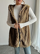 זול ווסט-בגדי ריקוד נשים אפוד פליסה וסט נוח נושם כפתורים יום יומי אחיד חופשה רחוב קזו'אל לבוש יומיומי חזה יחיד ארוך עם קפוצ'ון רגיל ללא שרוולים הלבשה עליונה פול שחור לבן אביב סתיו