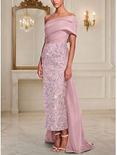  Sheath Column Floor Length Beaded Eembroidered Formal Dresses Mother of the Bride Dress Evening Gown Ball Gown Formal Dress Elegant Glittering Sleeveless Off Shoulder Wedding Formal Pocket Satin Lace