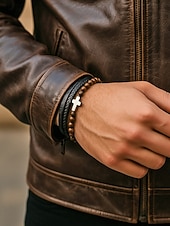 Недорогие Мужские украшения-мужской браслет с магнитной застежкой — дизайн из натурального камня и искусственной кожи, стильный и прочный, идеально подходит для повседневной носки.