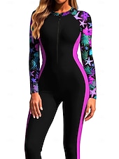 billiga One Pieces Rash Guards-Dam Rash-guards Helkroppsutslagskydd Surfdräkt i ett stycke Blommig Tropisk Färgblockerande Dragkedja med inbyggd BH Dragkedja fram UV Solskydd Fullständig Täckning UPF50+ Långärmad Heltäckande