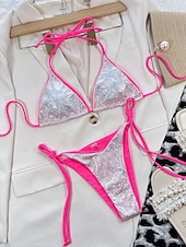 cheap Bikini Sets-Women's Bikini 2 Piece Swimsuit Cheeky Slim Backless Vacation Beach Wear Solid Color Halter Neck Sleeveless Bathing Suits