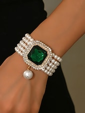 זול יום האהבה-צמיד חרוזים פנינים לנשים עם קריסטל גדול - תכשיט יד אלגנטי משובץ אבני חן למסיבה, ערב ואירועי קוקטייל