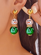 olcso Női fülbevaló-női karácsonyi hóember fülbevalók – ötvözet piros, zöld és fehér gyöngyökkel, tökéletesek ünnepi bulikra és ünnepi alkalmakra