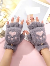 preiswerte Handschuhe für Damen-Damen-Fingerhandschuhe aus flauschigem Strick mit Katzenpfotenmuster – weicher Plüschstoff, in verschiedenen Farben erhältlich, perfekt für Winter und Freizeit.