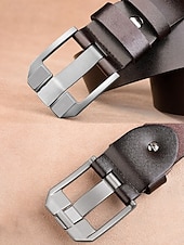 abordables Cinturones de hombre-Cinturón de piel auténtica para hombre – diseño clásico con hebilla de acero inoxidable, perfecto para regalos de Navidad y para uso diario.